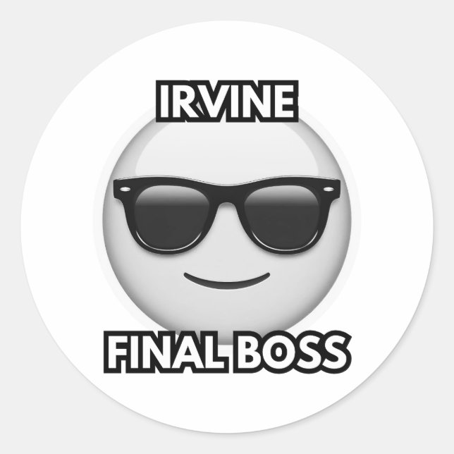 Pegatina Redonda Irvine Final Boss Cool Emoji Sticker (Anverso)