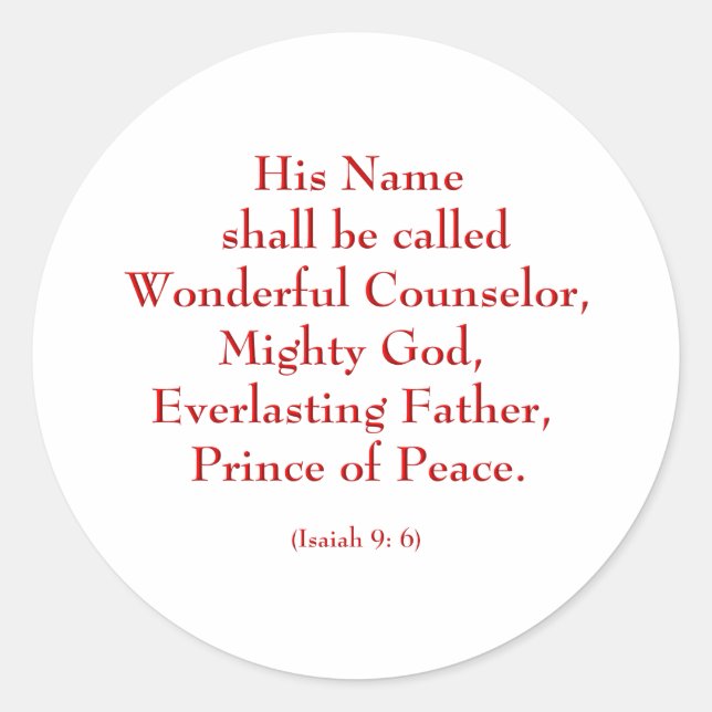 Pegatina Redonda Isaiah9: 6b "Su nombre será llamado Maravilloso... (Anverso)