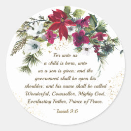 Pegatina Redonda Isaías 9:6 Un niño nace como Navidades de la Bibli