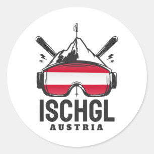 Pegatina Redonda Ischgl Austria Ski Resort Retro Skip
