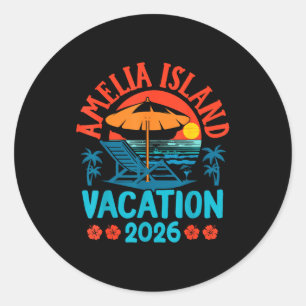Pegatina Redonda Isla Amelia Florida 2026 Vacaciones Playa Verano V