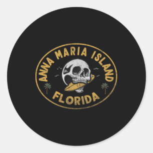 Pegatina Redonda Isla Anna Maria Florida Fl Surf Vintage Frente An
