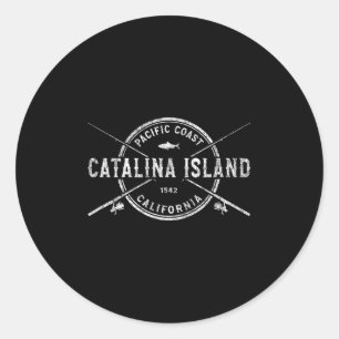 Pegatina Redonda Isla Catalina Ca Varas de Pescar Cruzadas Vintage 