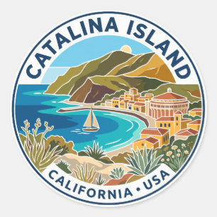 Pegatina Redonda Isla Catalina EE. UU.