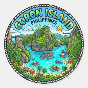 Pegatina Redonda Isla de Coron Filipinas