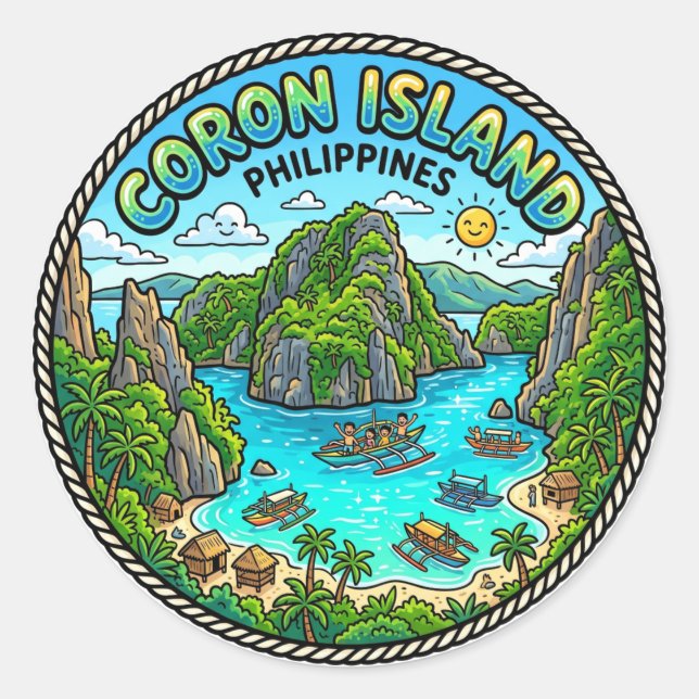 Pegatina Redonda Isla de Coron Filipinas (Anverso)
