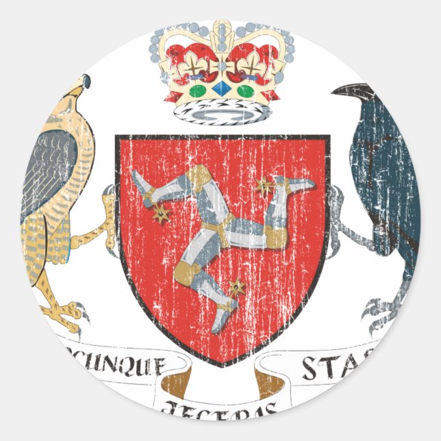 Pegatina Redonda Isla De Mann Escudo De Armas (Anverso)