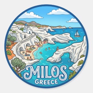 Pegatina Redonda Isla de Milos, playa Sarakiniko Grecia