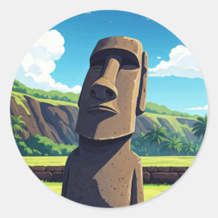 Pegatina Redonda Isla de Pascua Chile Moai Travel