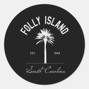 Pegatina Redonda Isla Folly Beach Sc Park Palm Tree Folly