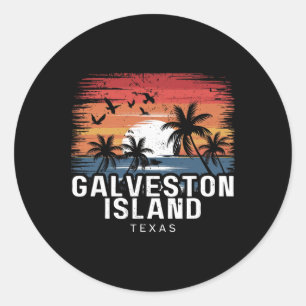 Pegatina Redonda Isla Galveston Playa Texas Surfing Surfista