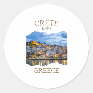 Pegatina Redonda Isla griega Creta Grecia con la ciudad de Rethimno