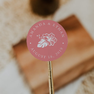 Pegatina Redonda Isla Hibiscus Wedding Favor