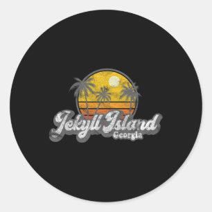 Pegatina Redonda Isla Jekyll Ga 70's Retro Pesca Embarcaciones Play