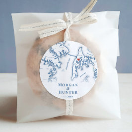 Pegatina Redonda Isla Kent Boda de Destino Elegante Mapa Favor