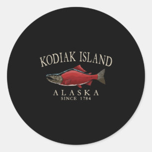 Pegatina Redonda Isla Kodiak Alaska Salmón Desde 1784 Marfil Blanco