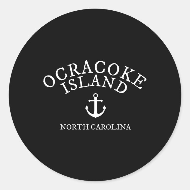 Pegatina Redonda Isla Ocracoke Carolina del Norte Tema Náutico (Anverso)