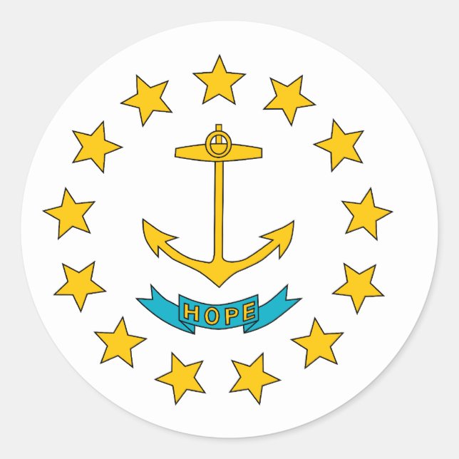 Pegatina Redonda Isla Rhode, Estados Unidos (Anverso)