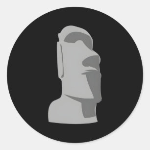 Pegatina Redonda Isla Tiki Moai de Pascua Hawaii Luau Gray