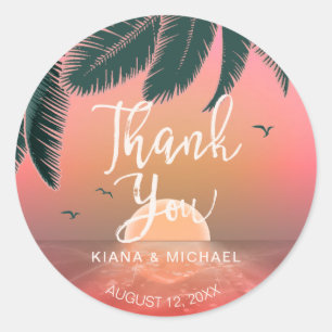 Pegatina Redonda Isla Tropical Sunrise Gracias ID581 Rosa
