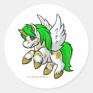 Pegatina Redonda Isla Uni que vuela sobre la isla del misterio