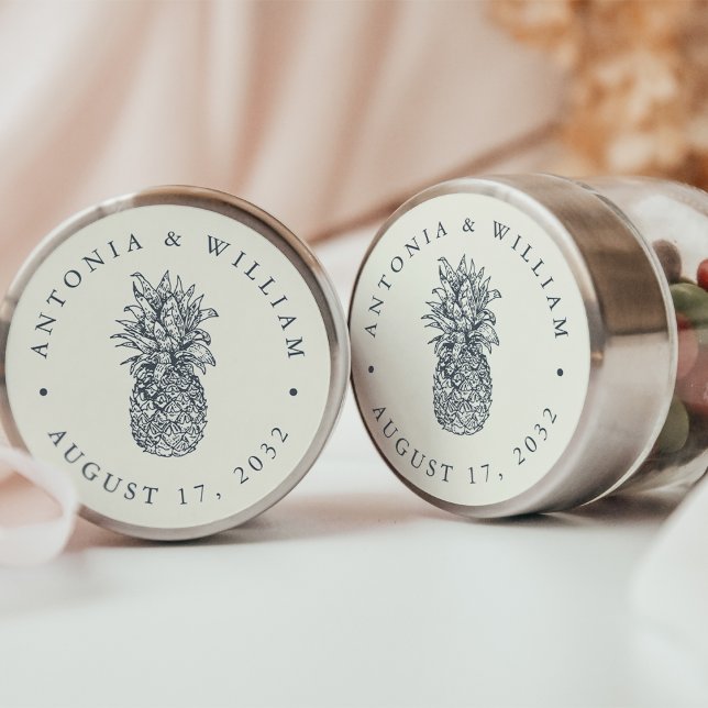 Pegatina Redonda Isla Vintage Pineapple Wedding Favor (Subido por el creador)