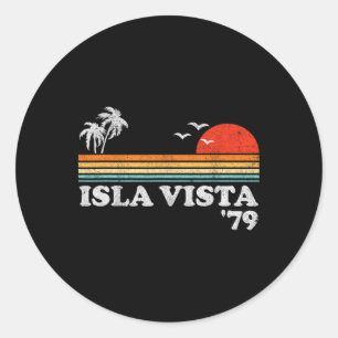 Pegatina Redonda Isla Vista Playa Vintage California Surfing Retro