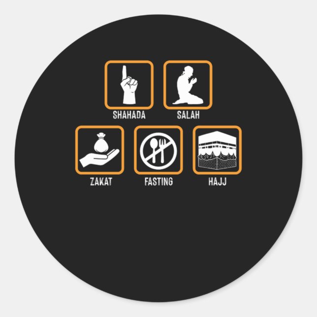 Pegatina Redonda Islam Shahada Salah Hajj Mecca Allah regalo musulm (Anverso)