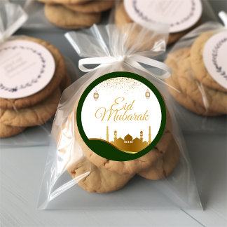 Pegatina Redonda Islamic Eid Greeting Sticker – Gold Confetti