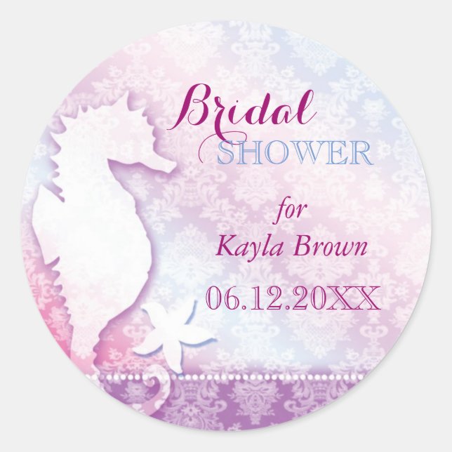 Pegatina Redonda Island Seahorse Purple Bridal Shower (Anverso)