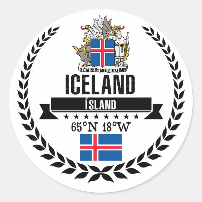 Pegatina Redonda Islandia (Anverso)