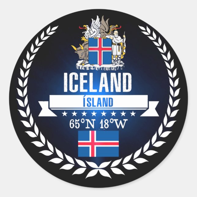 Pegatina Redonda Islandia (Anverso)