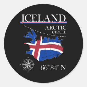 Pegatina Redonda Islandia - Círculo Polar Ártico - Isla Norte Polar