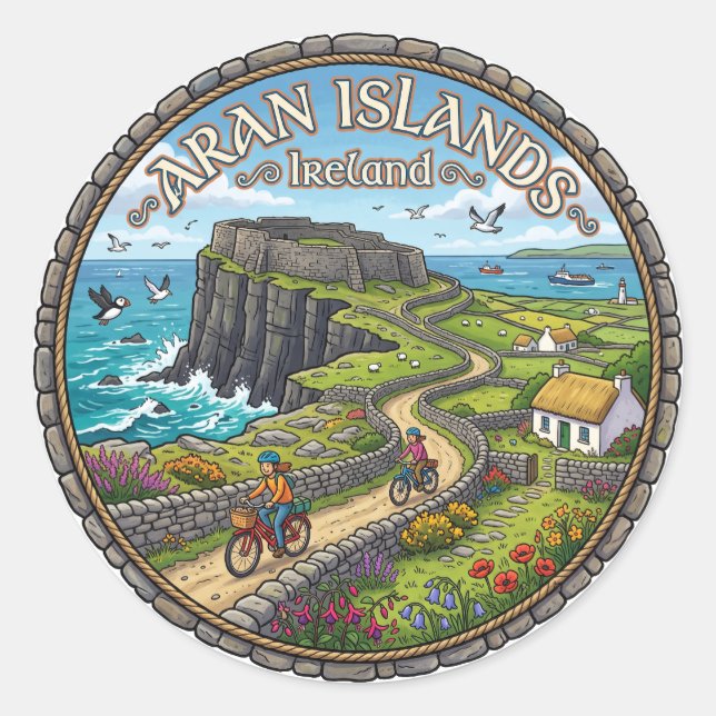 Pegatina Redonda Islas Aran Irlanda (Anverso)