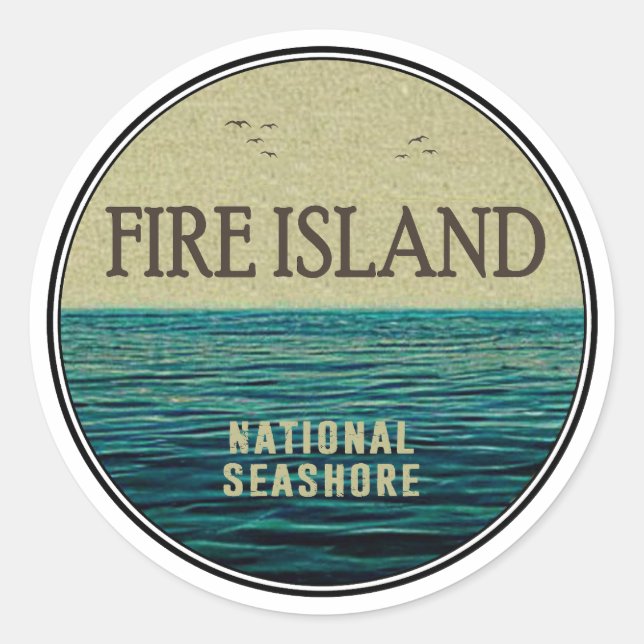 Pegatina Redonda Islas de Fuego Mar a orillas del Océano de Nueva Y (Anverso)