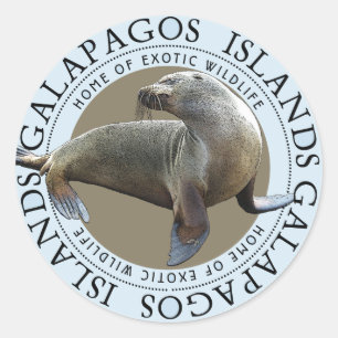 Pegatina Redonda Islas Galápagos Separa leones marinos