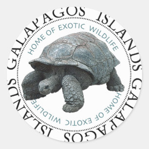 Pegatina Redonda Islas Galápagos Tortoise