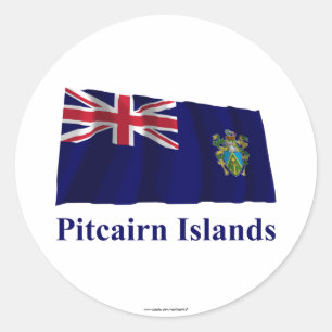 Pegatina Redonda Islas Pitcairn ondeando bandera con nombre