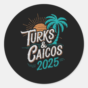 Pegatina Redonda Islas Turcas y Caicos 2025 Souvenirs de vacaciones