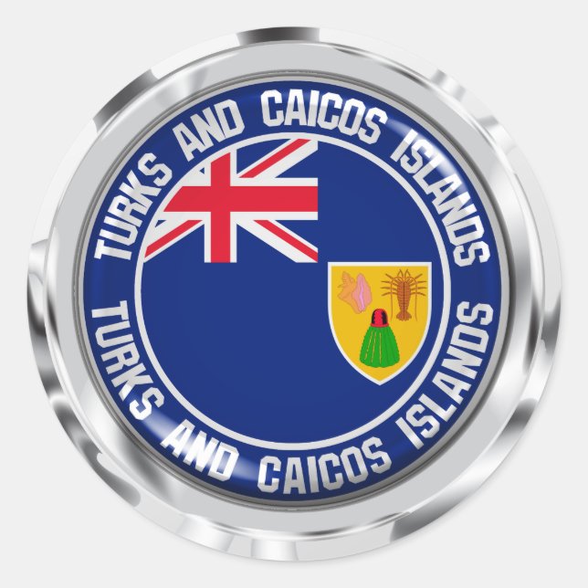 Pegatina Redonda Islas Turcas y Caicos rodean Emblem (Anverso)