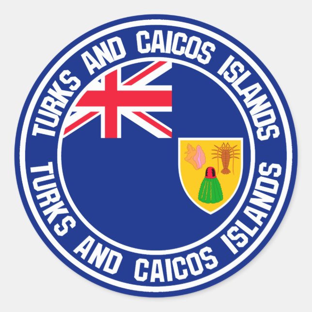 Pegatina Redonda Islas Turcas y Caicos rodean Emblem (Anverso)