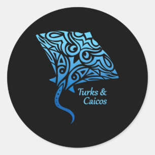 Pegatina Redonda Islas Turcas y Caicos Stingray Chicos Chicas Vacac
