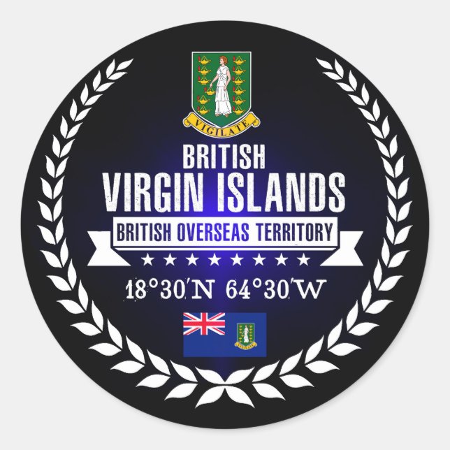 Pegatina Redonda Islas Vírgenes Británicas (Anverso)