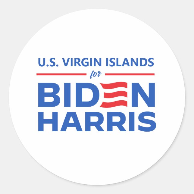 Pegatina Redonda Islas Vírgenes de Estados Unidos por Biden Harris (Anverso)