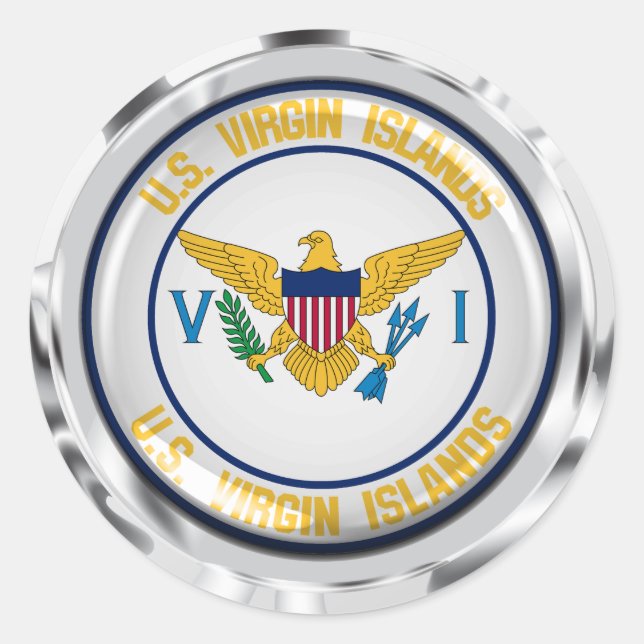 Pegatina Redonda Islas Vírgenes de Estados Unidos rodean el emblema (Anverso)