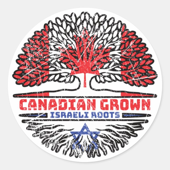 Pegatina Redonda Israel Bandera de raíces de árbol canadiense canad (Anverso)