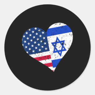 Pegatina Redonda Israel Usa Camiseta Corazón Distorsionada Bandera 