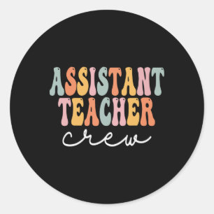 Pegatina Redonda Istant Teacher Crew Retro Groovy Primer Día De Sch