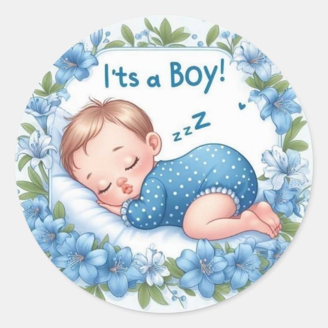 Pegatina Redonda It’s a Boy Baby Shower Sticker (Anverso)