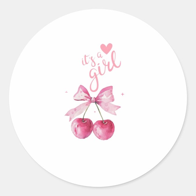 Pegatina Redonda It’s a Girl Cherry Baby Shower Sticker (Anverso)